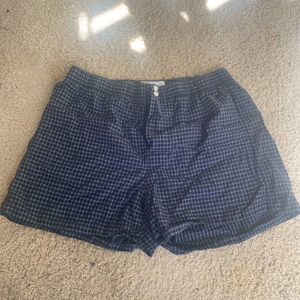 Black plaid elastic shorts from Gap
